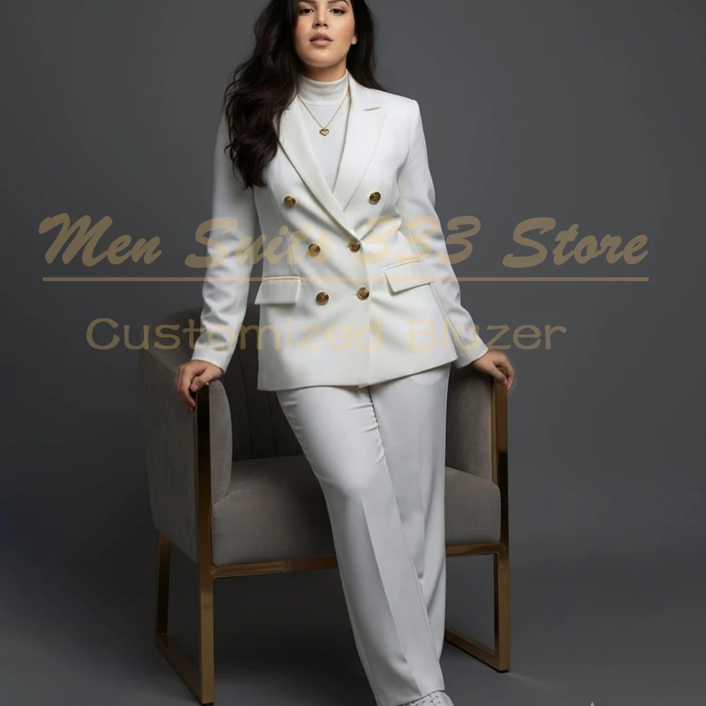 

White Women's Suits Elegant Office Lady Outfits Fashion Customzied 2 Piece Jacket Pants Full Sets High Quality Female Outfits