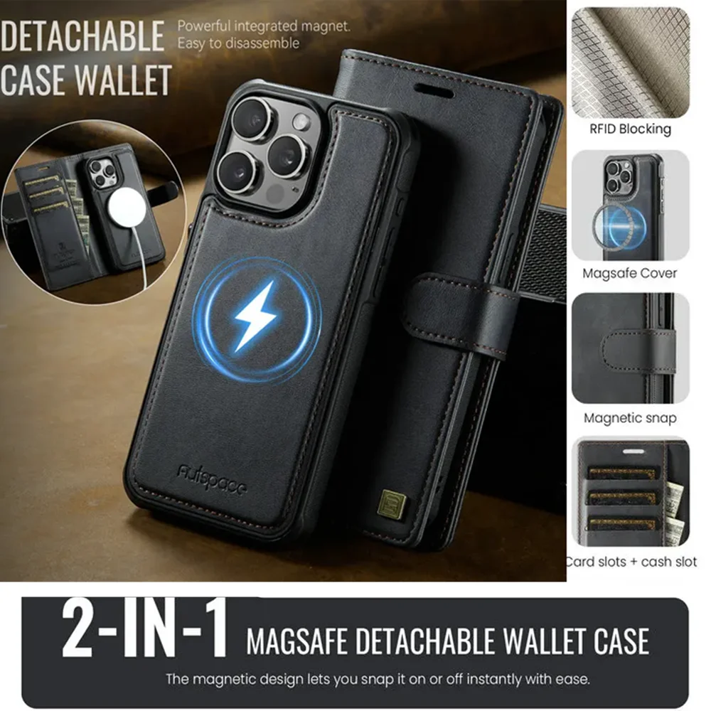 محفظة iPhone 17 Pro 5G 2 In1 حافظة جلدية قابلة للفصل لهاتف iPhone Air 17 16 15 14 13 12 Pro Max 16 Plus 16E غطاء هاتف مغناطيسي #1