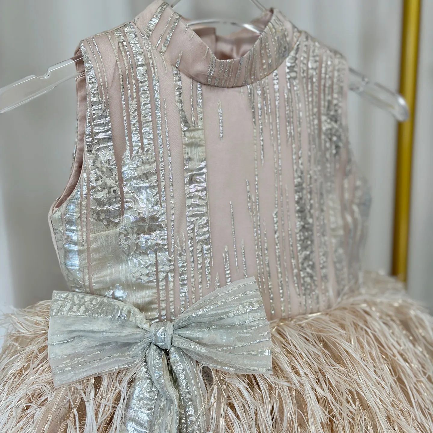 Jill Wish Luxury Champagne Girl Dress Feathers Dubai Kids Pink Wedding Birthday Communion Party Gowns vestido de Pageant J323