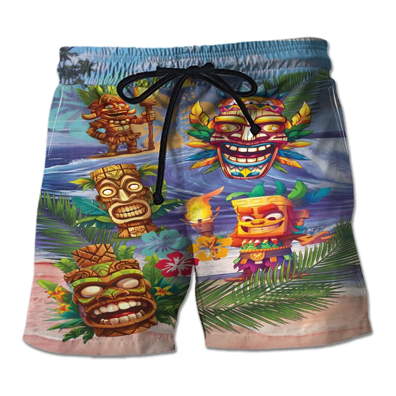 Tiki Bar Party 3D Printed Short Pants For Men Hip Hop Boy Beach Shorts Hawaii Aloha Trunks Vacation Surf Polynesia Male Bermudas