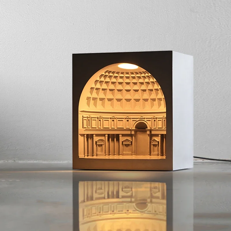 Pantheon-Architectural LED Table Lamp, Night Light, Designer, Cimento Table Lamps, Nordic Art Decoração, lâmpadas de cabeceira