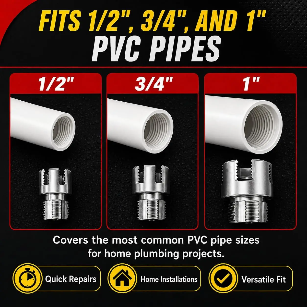Internal & External Pipe Threading Tool Set, 3Pcs PVC Pipe Threader Kit for 1/2", 3/4" and 1" PVC Plastic Pipes, Heavy-Duty Alloy Steel, Electric Drill Compatible for Plumbing and DIY
