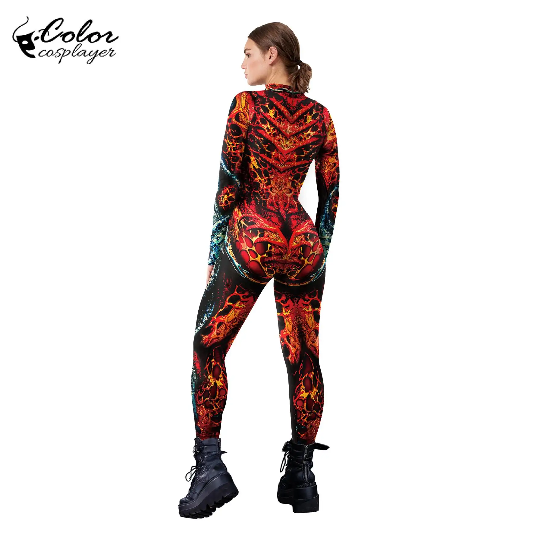 Kleur Cosplayer Film Cosplay Jumpsuit Sciencefiction 3d Print Catsuit Rits Bodysuit Halloween Kostuum Volwassen Kleding