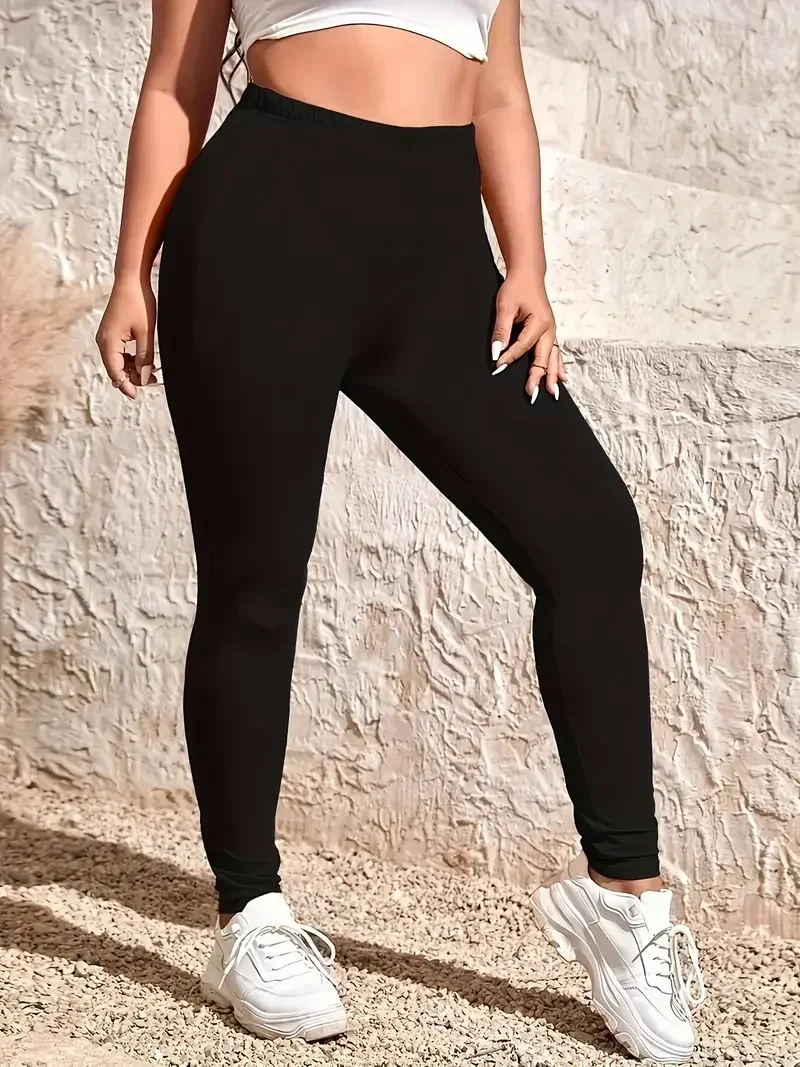 

Plus Size Women's High-waisted Plus Fat Solid Color Small Feet Pants Black High-stretch Leggings Wear Nine-point Pants