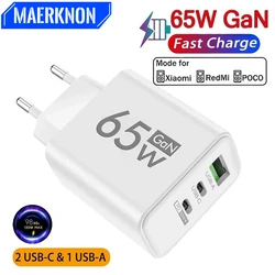 USB Type C Charger 65W GaN Fast Charging EU/US Wall Charger For iPhone 15 Samsung Xiaomi Huawei PD3.0 Quick Charge Phone Charger