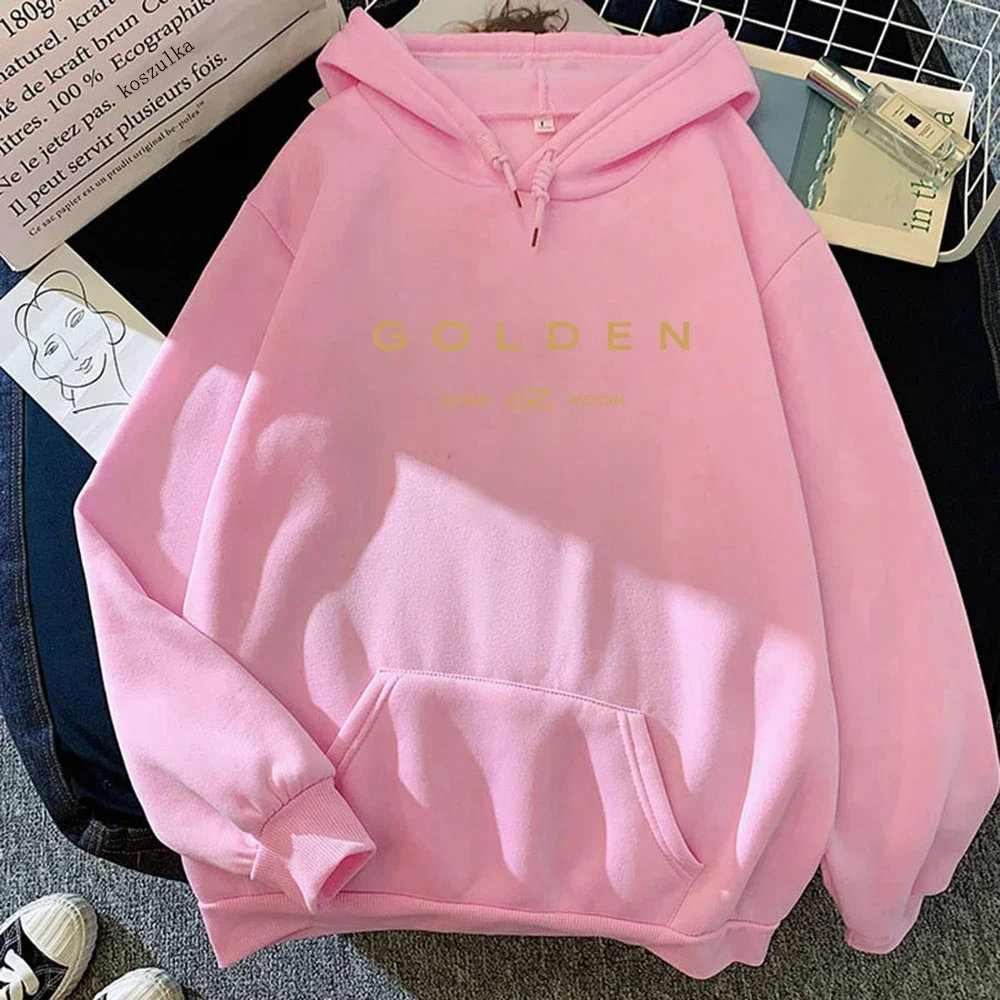 JungKook Golden Hoodie Women Aesthetic Standing Next To You Hoodies Unisex Album Letter Print Golden Pullovers Sweatshirts Korea