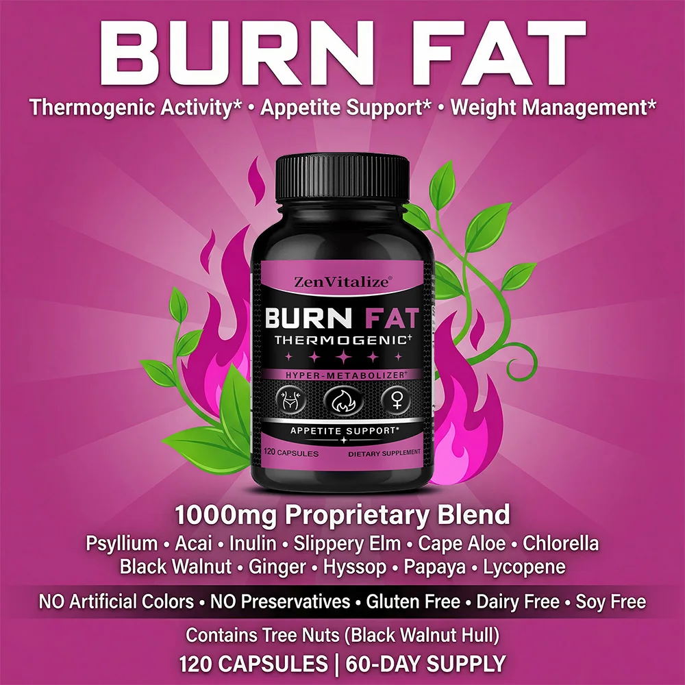 Thermogenic Fat Burner Natural Appetite Suppressant & Metabolism Booster Supplement, with Psyllium Powder, Cabbage Palm
