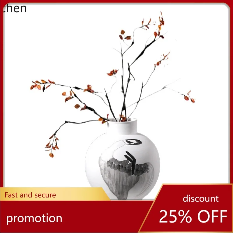 

HXL Ceramic Ink Painting Vase Soft Decoration Living Room Office Entrance Flower Vessel