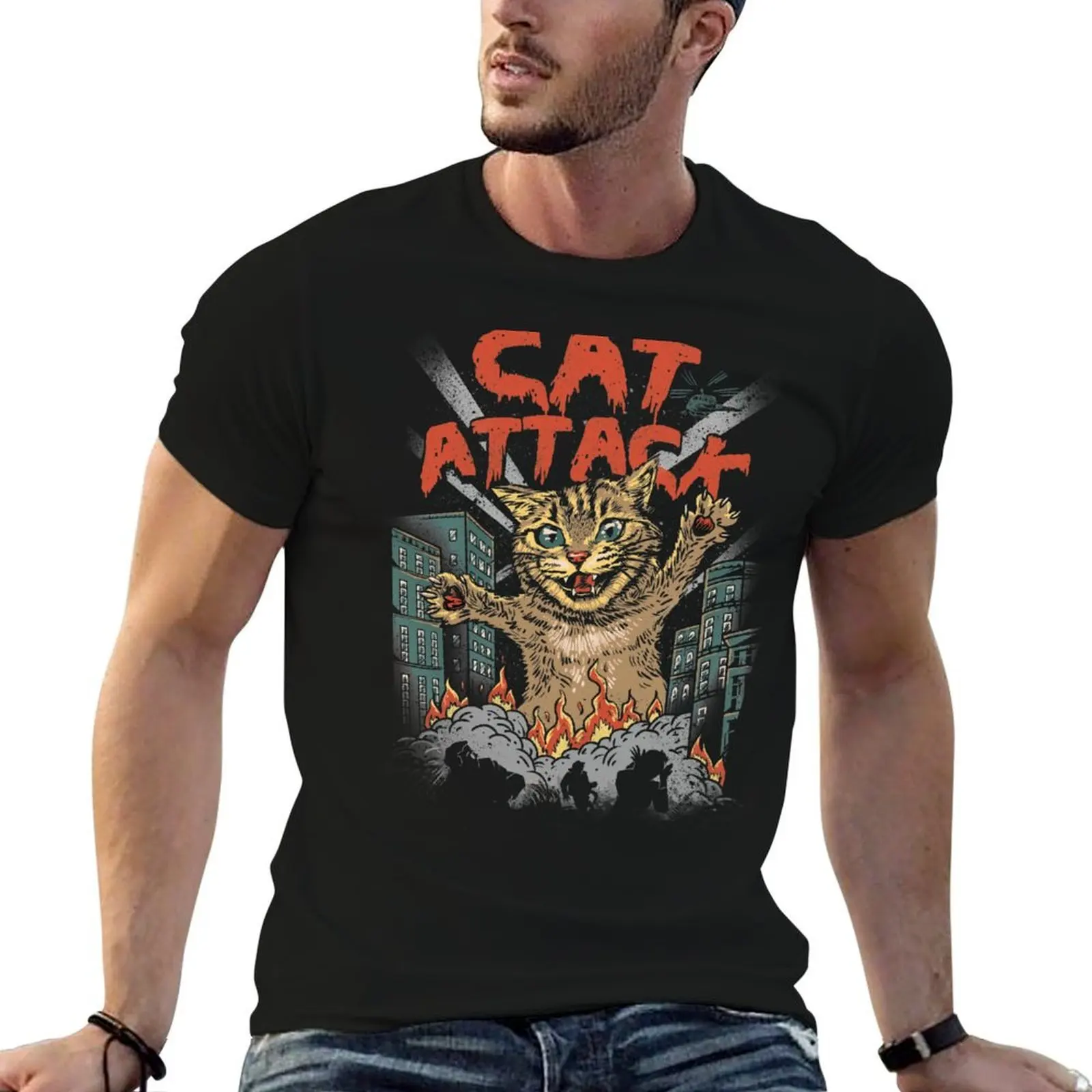 

Cat Attack T-Shirt t shirts for man cotton man t shirt cotton high quality t shirts for man slim fit T-shirt