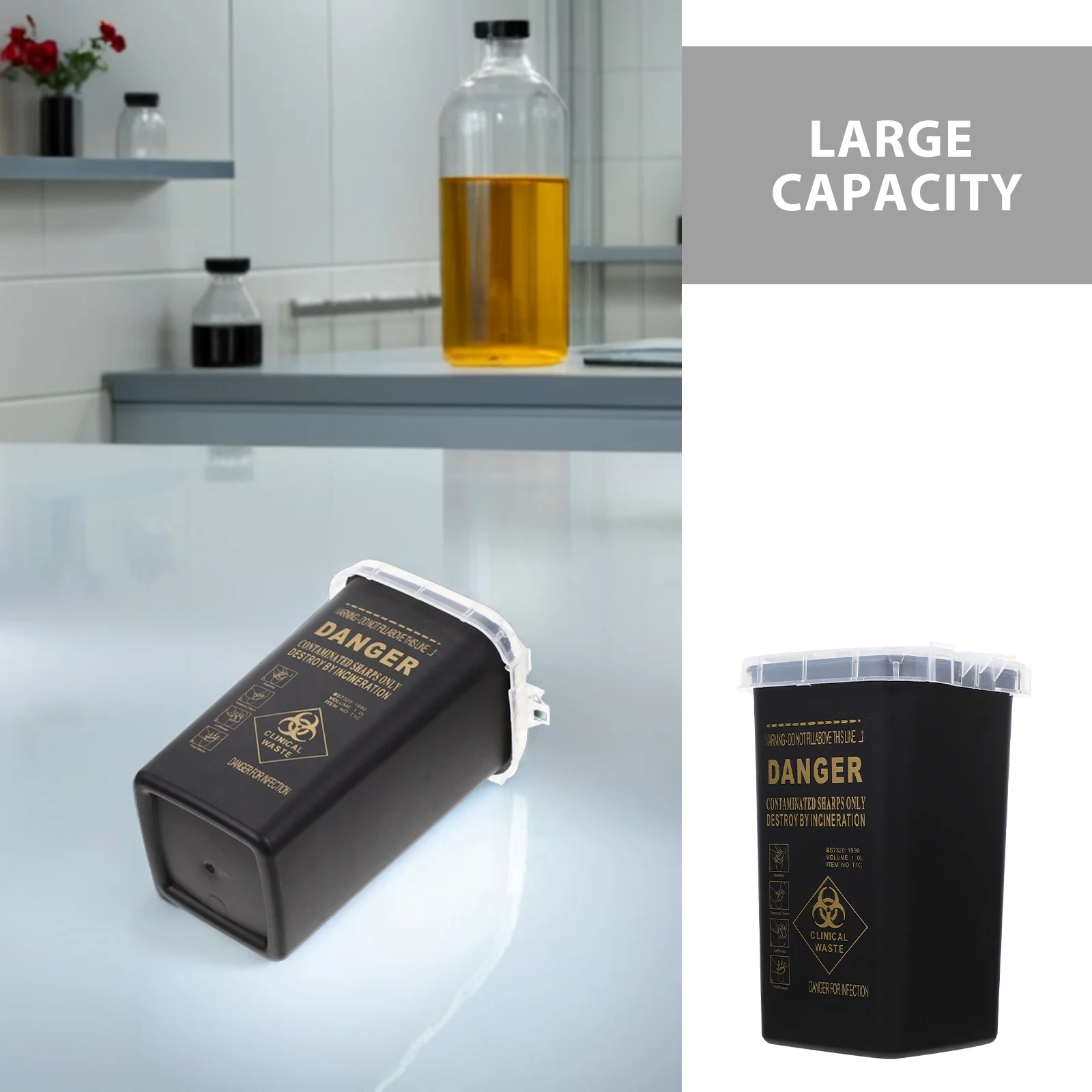 5 قطع من حاوية مجموعة الأدوات الحادة، صندوق أمان ذو سعة كبيرة، سهل التعرف على صندوق التخلص من السفر باللون الأسود #4