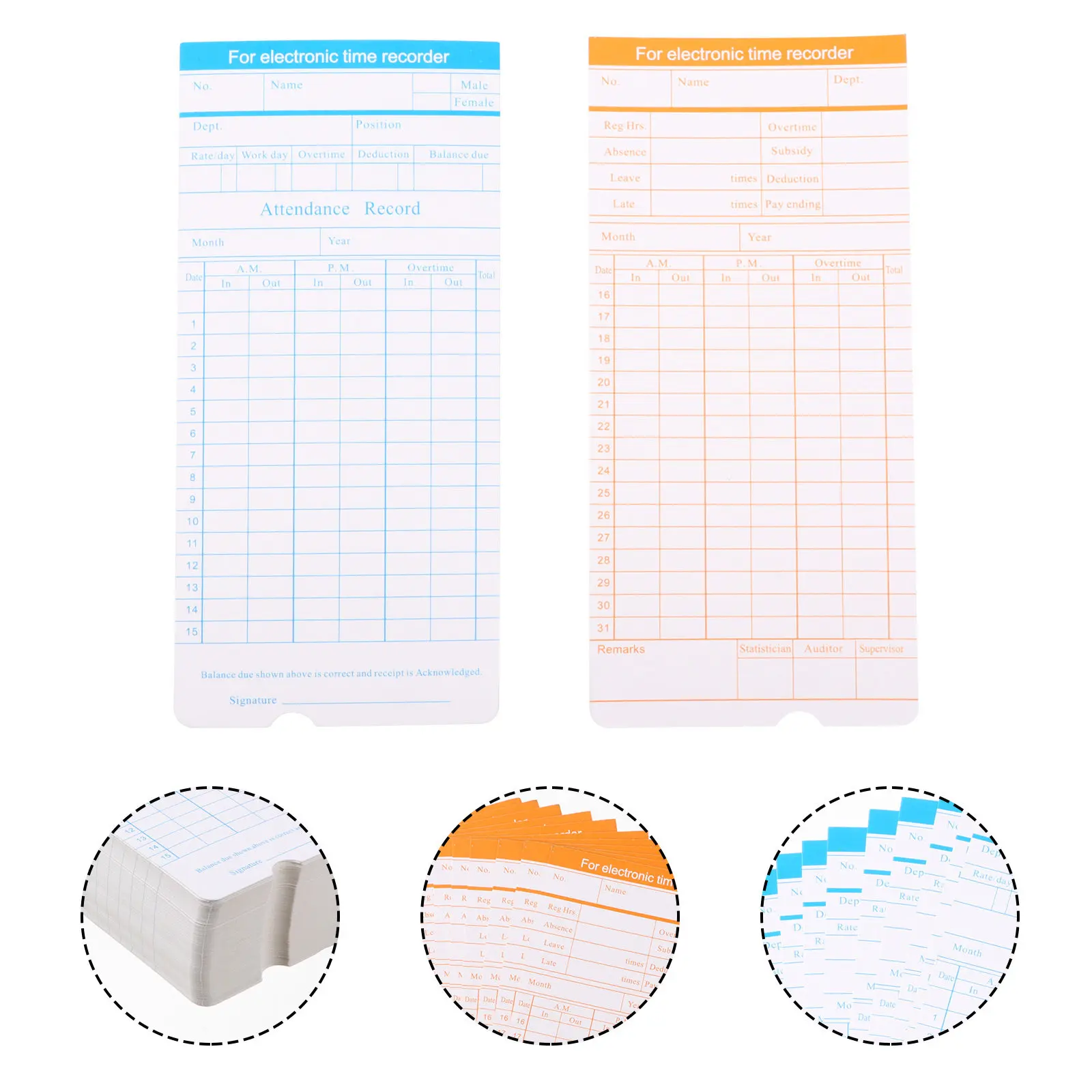 

1Set Time Card Office Factory Double-Sided Monthly Format Recording Cards Attendance Clocking Cards for Time Attendance System