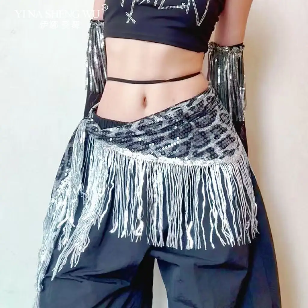 Taniec brzucha Leopard Print Hip Scarf Tassels Outfit dla kobiet Jazz Dance Belt Kostium Akcesoria Taniec Ubrania Oriental Dance