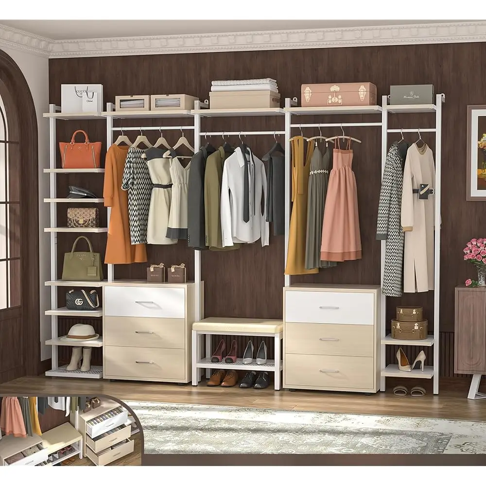 

Clothing Ra Heavy Duty Closet Organizer For Hanging Clothes, Large Wall Mounted Garment Ra Clothes Ra With 6-Drawers For