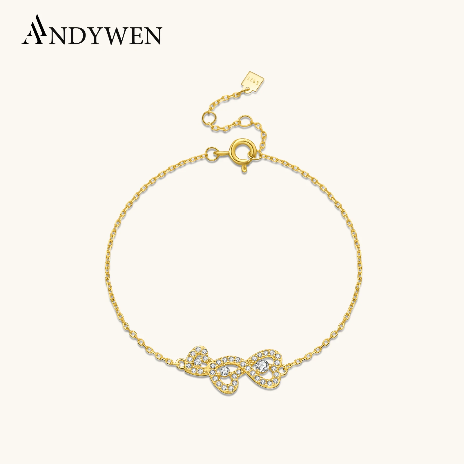 

ANDYWEN 925 Sterling Silver Elegant Heart Bow Bracelet with Sparkling Zirconia, Dainty Elegant Everyday Wear Gift for Women