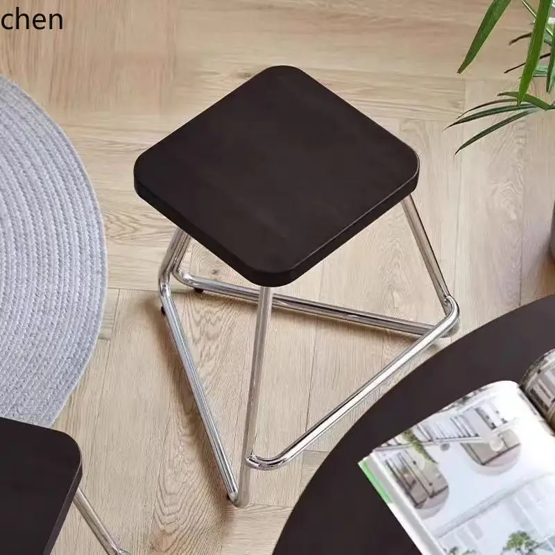 ZML Solid Wood Stainless Steel Simple Home Dining Stool Bar Chair Low Stool