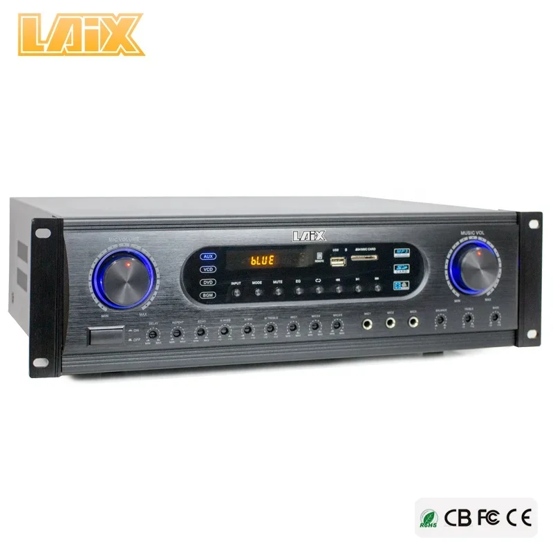 

Laix LX-390-1 RMS 300W*2 audio power amplifier with USD/SD,DVD,blue-tooth function 2. channel analog amplifier