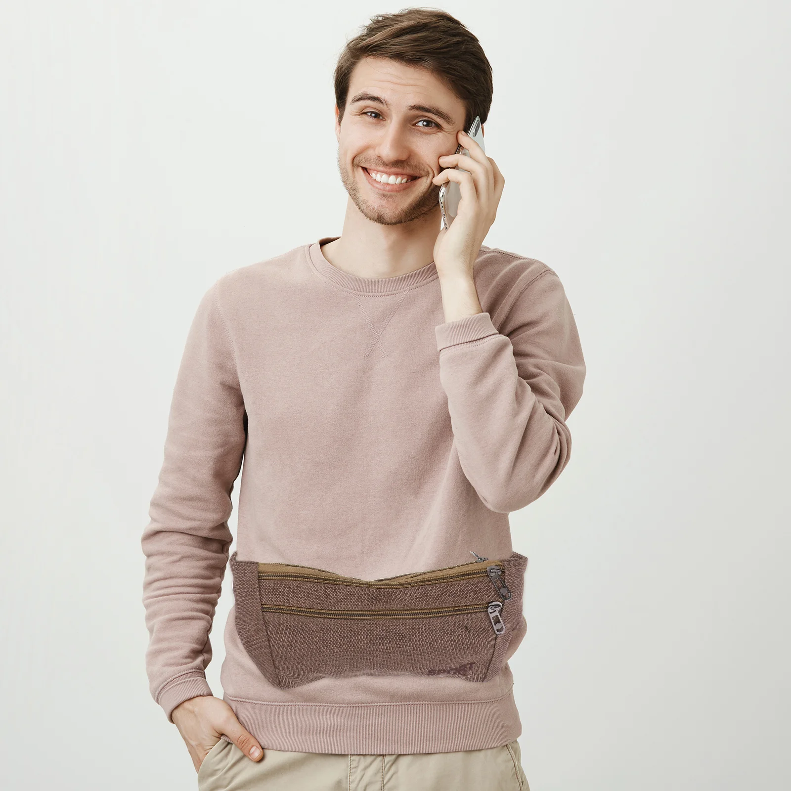 حقيبة خصر رياضية مقاومة للماء، حقيبة قماش خفيفة الوزن، جيب للجري، حزام قابل للتعديل، المشي لمسافات طويلة، السفر، قهوة متعددة الوظائف