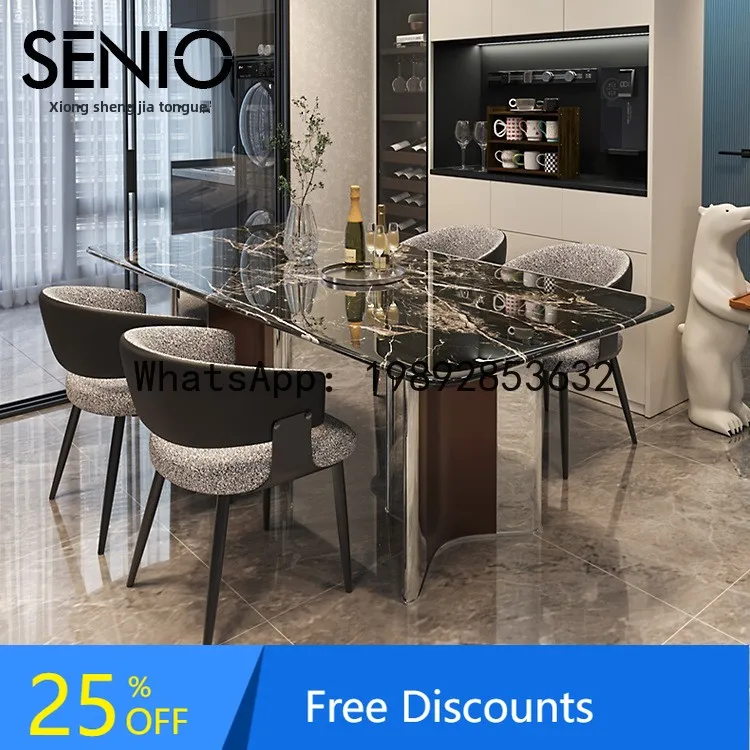 

CZ Marble Dining Table and Chair Set Luxury Stone High-end Dining Table for Home Small Apartment Rectangular Dining Table