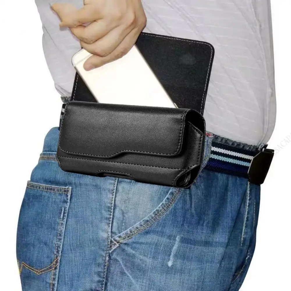 Leather Phone Holster Belt Clip Wear-resisting Horizontal Style Waist Pouch Phone Holster Portable Attached