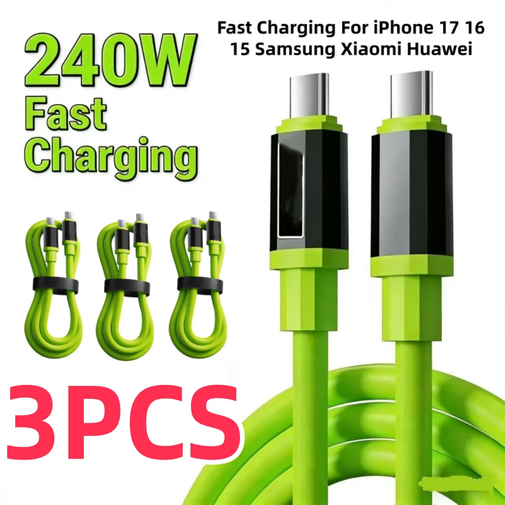 3/1PCS 240W Type C To Type C Super Fast Charging Cable Universal High Power Charger USB Cord 6A USB C Cable for iPhone Samsung