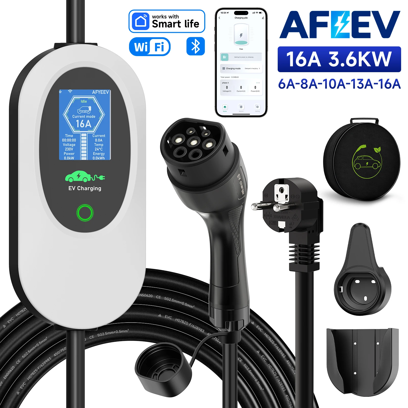 AFEEV Type 2 Protable EV Charger 7.2KW Type1 Charging Station Charger for Electric Car Battery Charger 7.2KW 32A GBT 1 Phase