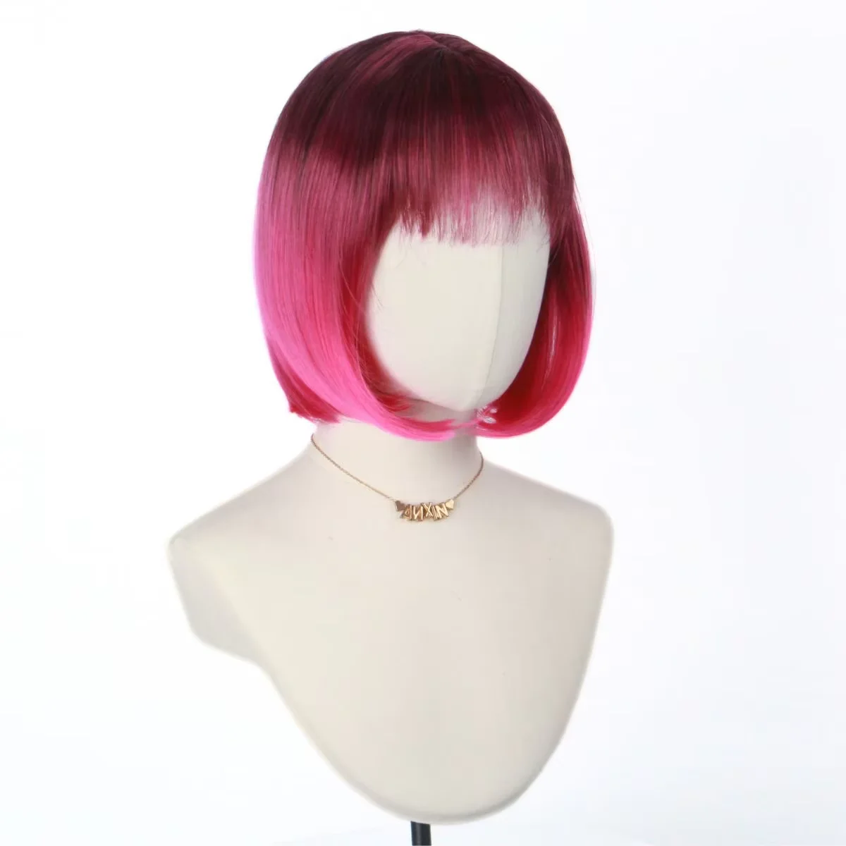 Anxin Brand Synthetic Fiber Wig: Deep Pink Short Hair Style with Bangs, Soft and Easy to Manage, Suitable for Various Activities - view 3