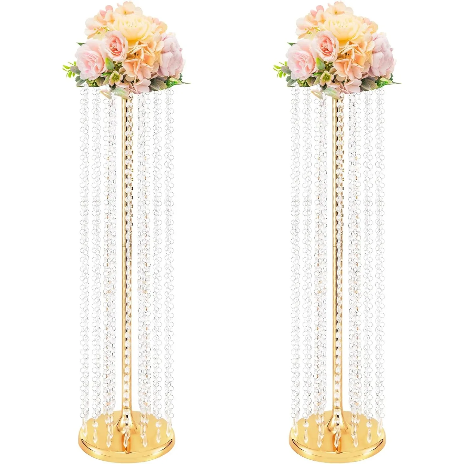 2 Pcs Wedding Acrylic Crystal Gold Vase Metal Flowers Stand Holders for Reception Tables Wedding Supplies Centerpiece Stands