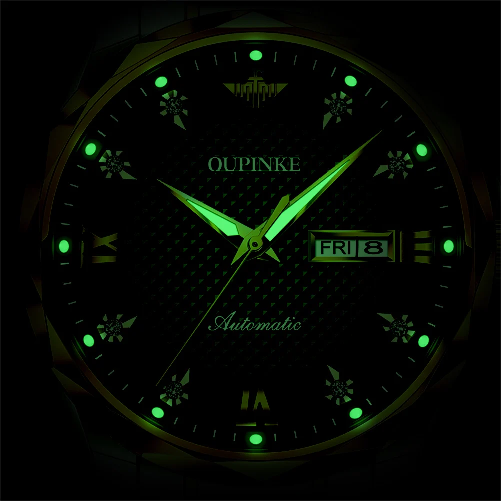 OUPINKE 3243オリジナル高級ステンレススチールメンズ腕時計自動巻き機械式防水夜光サファイアミラー