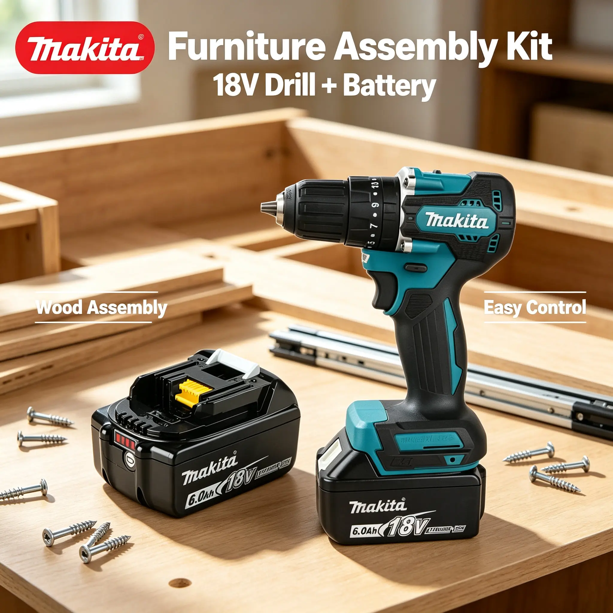 Taladro inalámbrico Makita DDF487 18V LXT, sin escobillas, con kit de destornillador eléctrico de alto torque de 10 mm, baterías BL1860B y