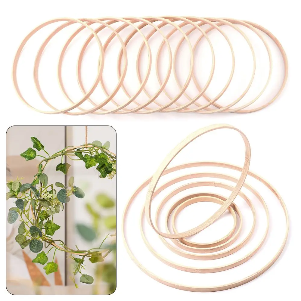 10Pcs Practical Round Crafts Wooden Bamboo Hoop Floral Hoop Bamboo Ring Dream Catcher