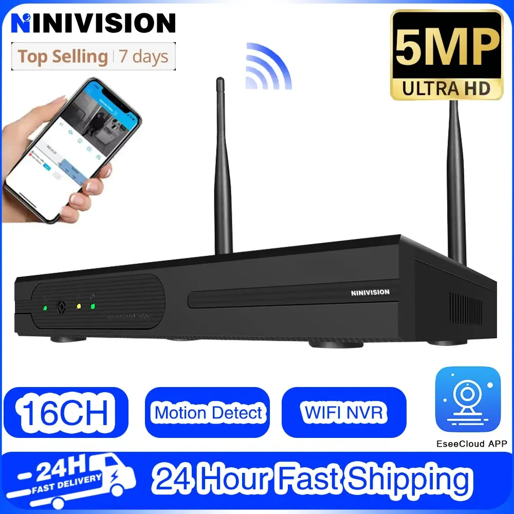 Enregistreur NVR sans fil, système de caméra de vidéosurveillance WiFi, caméra IP P2P, enregistreur vidéo en réseau, caméra IP Pro VR, ECloud SeeI-, 16CH, 5MP