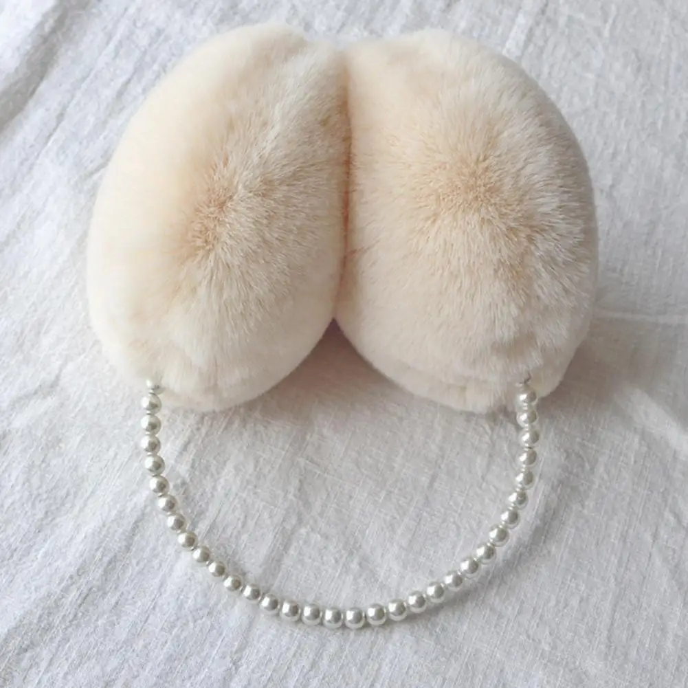 Paraorecchie in pile ingrandito eleganti paraorecchie invernali in peluche per ragazze donne morbidi copriorecchie pelose con perle finte alla moda