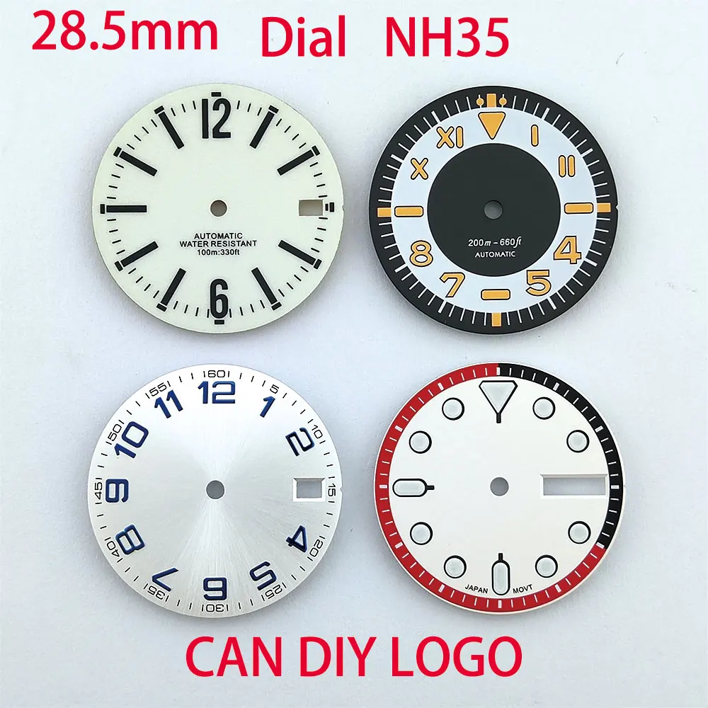 

OUMASHI NH35 28.5mm dial, men's watch accessory for NH series movement, with C3 green glow-in-the-dark custom logo dial