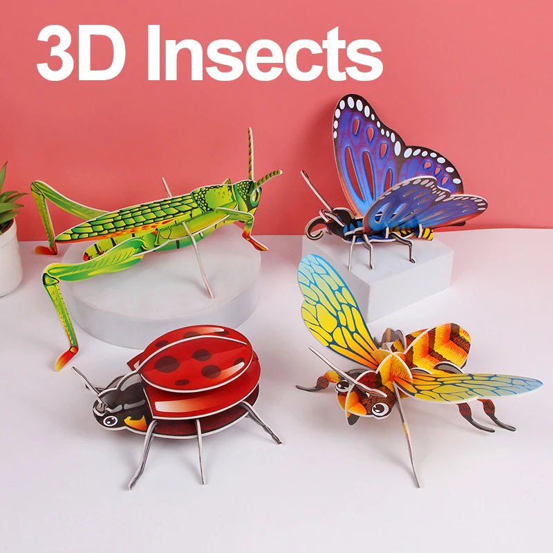 Paper Insect Butterfly Bee Stereo Puzzle Wholesale Kids Educational Toys Handmade Diy Building Block Gifts P356