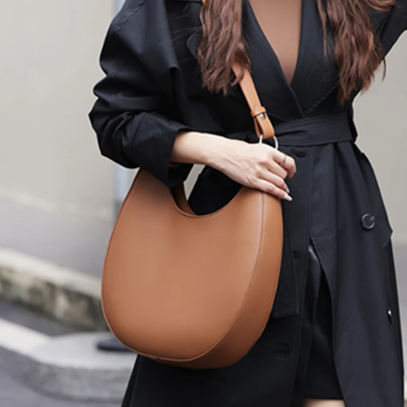 Hifashion Genuine Leather Crescent Crossbody Shoulder Bags For Women 2025 Luxury Designer Underarm Hobos Half Moon Tote Handbags