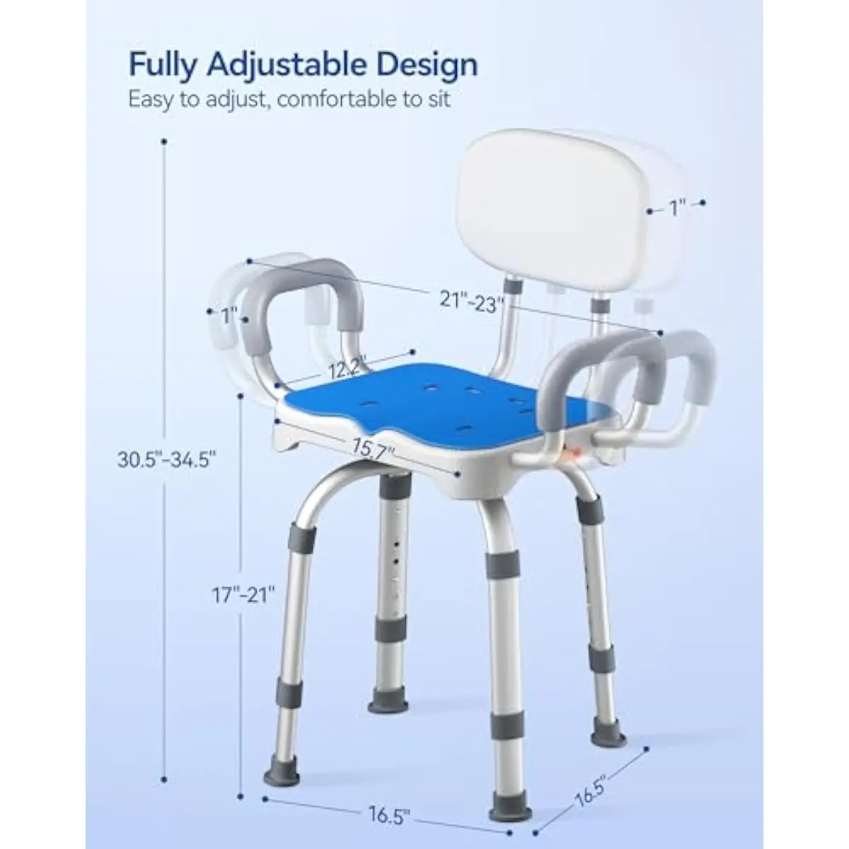 Swivel Shower Seat with 360-Degree Rotation and Locking Mechanism, 550 LB Capacity, Aluminum Frame, Adjustable Height Armrests B