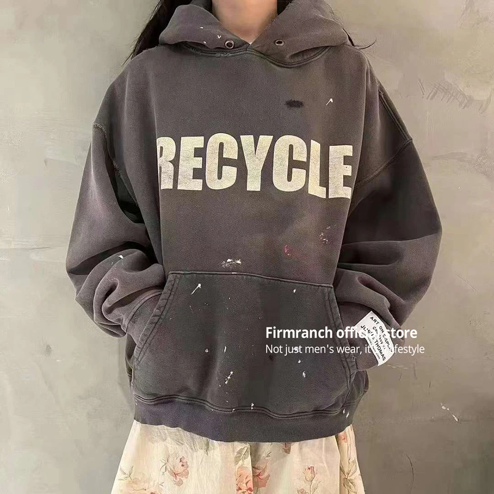 

Firmranch Top Quality Wash Old Grey Gallery Paint-splashing Hoodies For Men/Women Hooded Sweatshirt Fleece Oversized Pullover