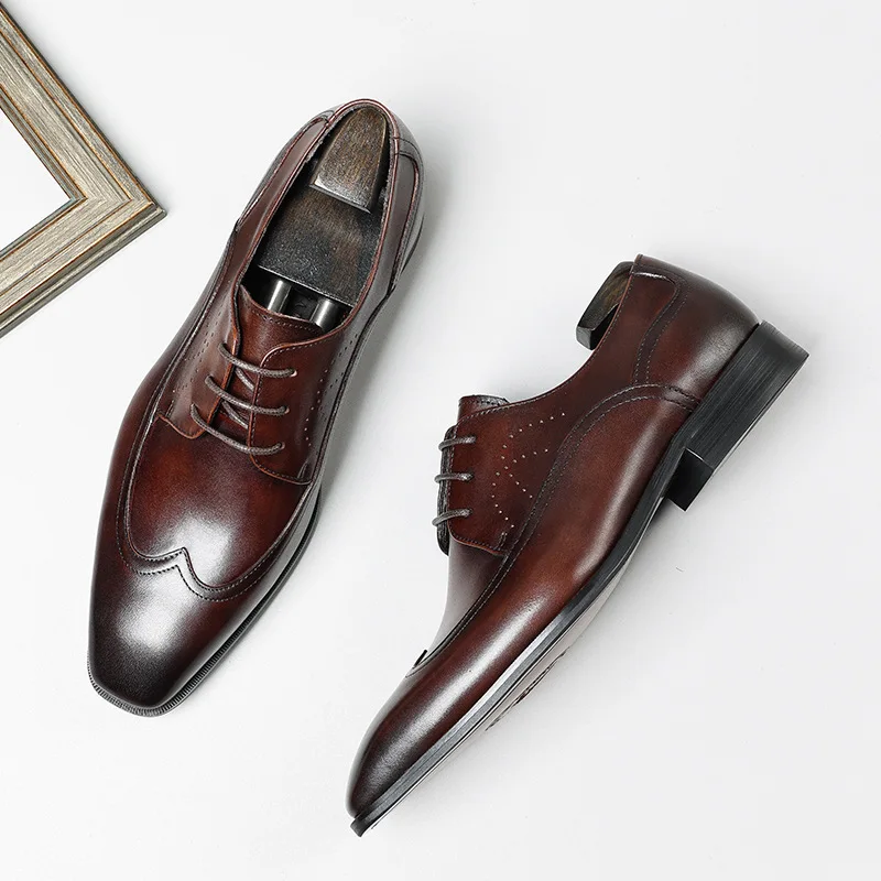 

Wedding Brogue Men Shoes Business Genuine Leather Men's Dress Shoes