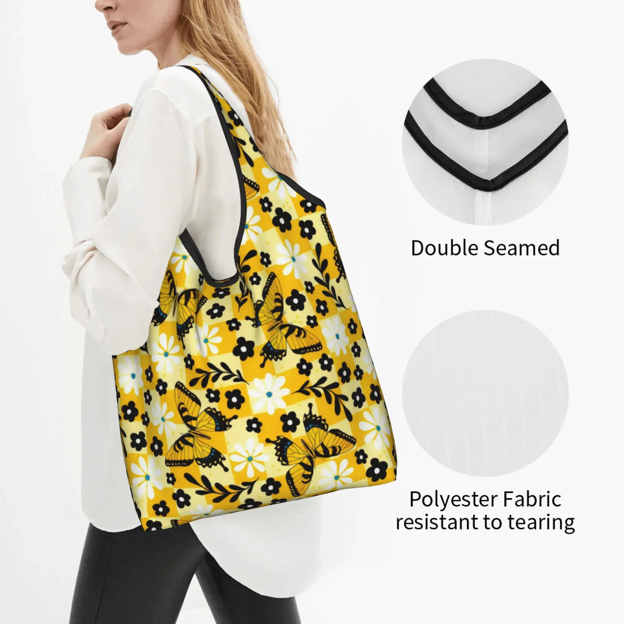 Tiger Swallowtail Butterflies  Groceries Shopping Bags Kawaii Shopper Tote Shoulder Bags Big Capacity Papilio Glaucus Handbag