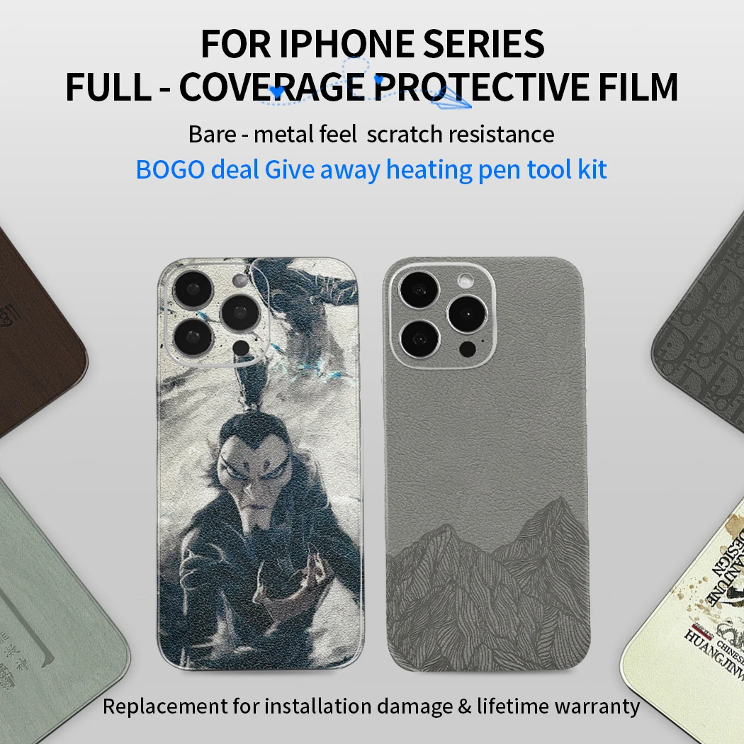 

Full Coverage Skin Wrap for iPhone 16 Pro Max/15/14 Plus/13/12 /11/Mini - Back & Side Frame Protective Decal