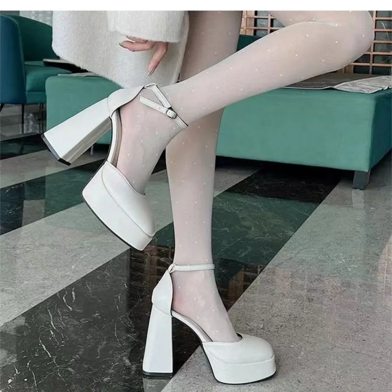 Woman\'s High Heels Pumps Chunky Ankle Strap Sweet Platform Square Mary Janes Spring Versatile Fashion Night Club Cosplay Shoes