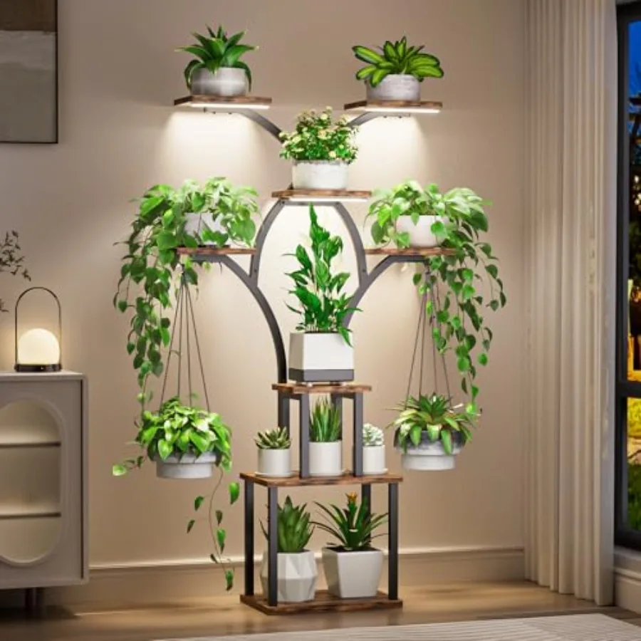 Tall Indoor Plant Stand with Grow Lights