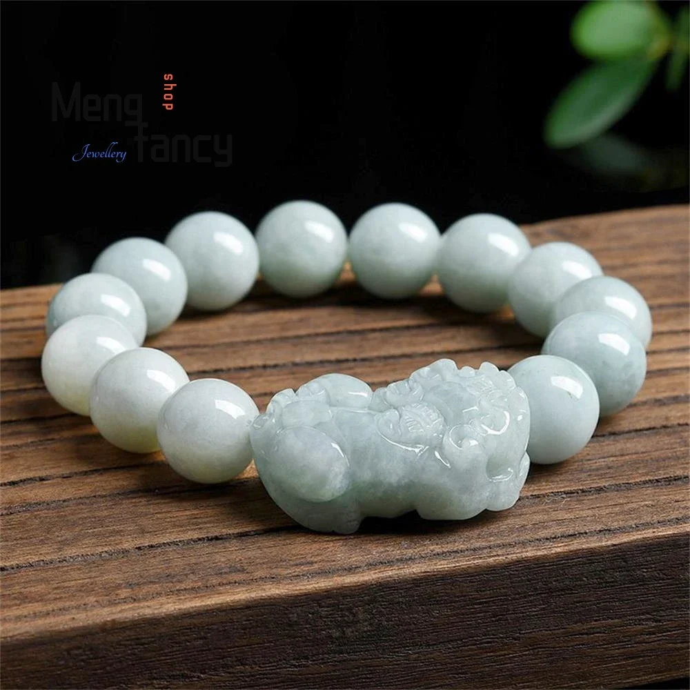 

Natural Myanmar A-goods Jadeite Fortune Pixiu Bracelet Retro Exquisite Handicraft Best Selling Fashion Fine Jewelry Holiday Gift