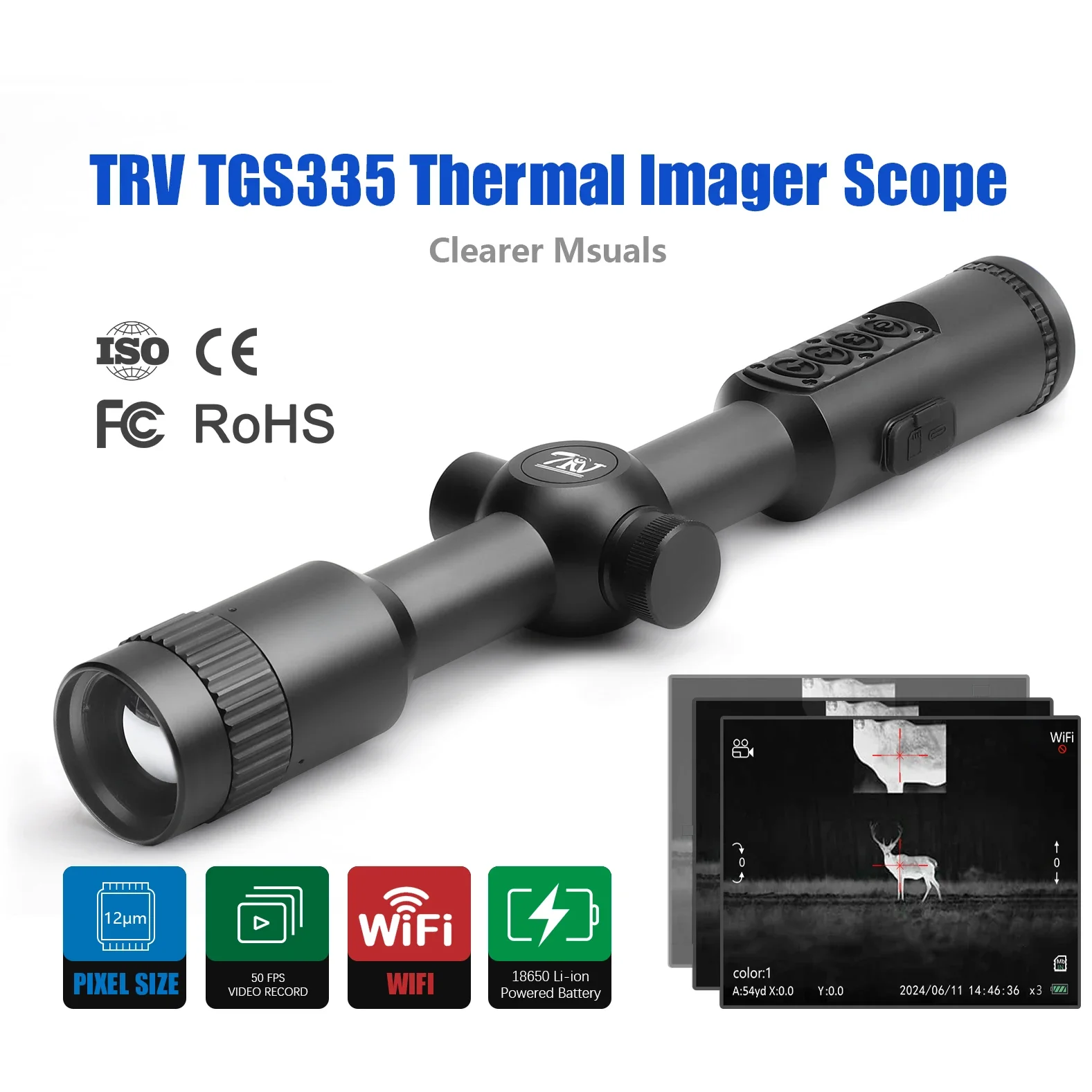 3-9x 384*288 Thermal Imaging Scope for Hunting Night Vision   Sight   35Len with Video Rec PIP WiFi