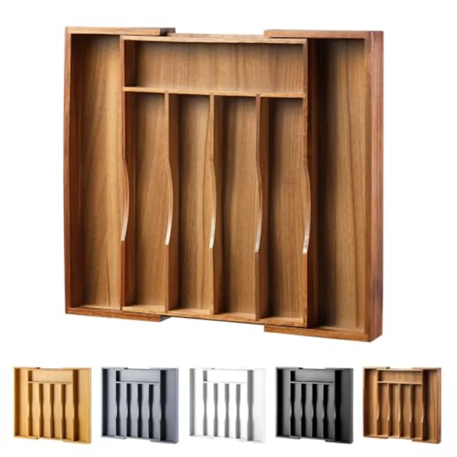 

Expandable Kitchen Drawer Organizer for Cutlery and Utensils, Adjustable Wood Cutlery Tray in Drawer for Flatware and Silverwar