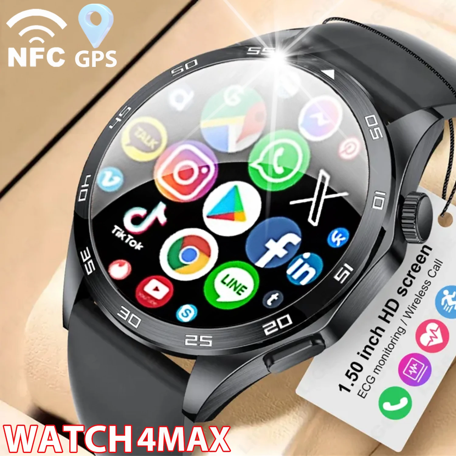 2025New Watch GPS Smart Watch Men For Huawei GT 4 Pro HD Screen Heart Rate Bluetooth Call NFC IP68 Waterproof Health Smartwatch