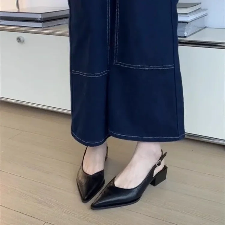 المرأة منتصف كعب الصنادل الربيع الصيف نمط جديد كعب سميك النمط الفرنسي غطاء أصابع القدم أحذية الكبار الأحذية البولي يوريثين ترقية