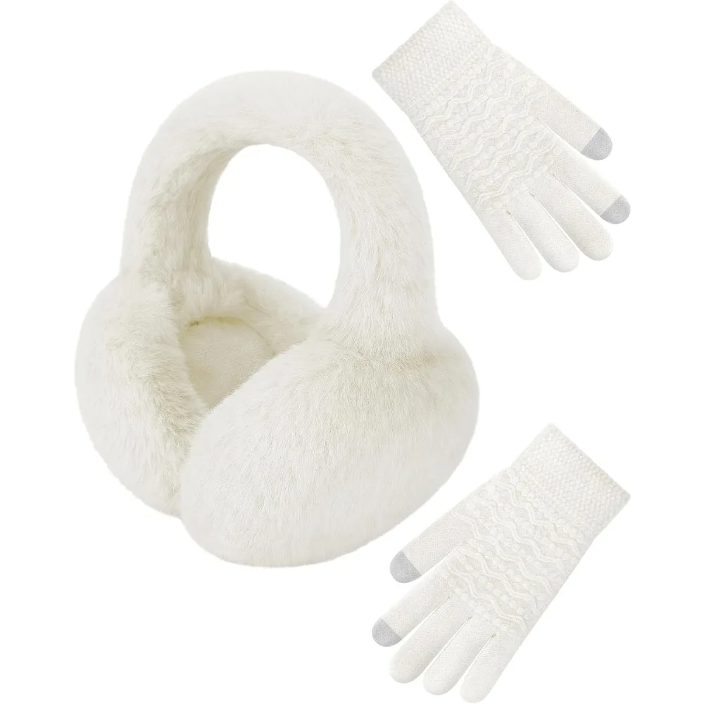

Winter Ear Muffs & Gloves Set for Women – Foldable Faux Fur Ear Warmers + Soft Headband