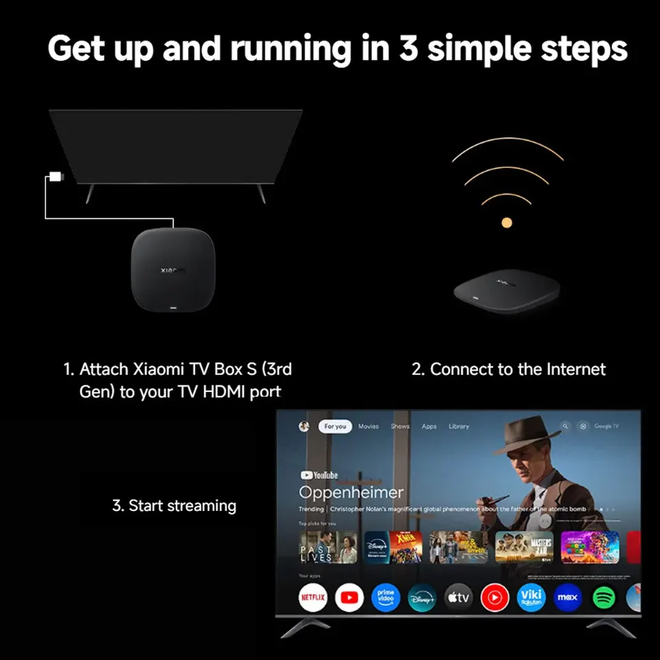 Nuevo Xiaomi TV Box S 3ra Gen, Smart Android TV Box 4K UHD Reproductor Multimedia, Dolby Vision HDR10+ Asistente de Google Google TV Set-Top Box 5