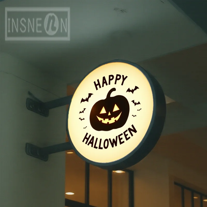Custom Halloween Light Box for Storefront Acrylic LED  Waterproof Double Sided Outdoor Business Signage Wall Mounted
